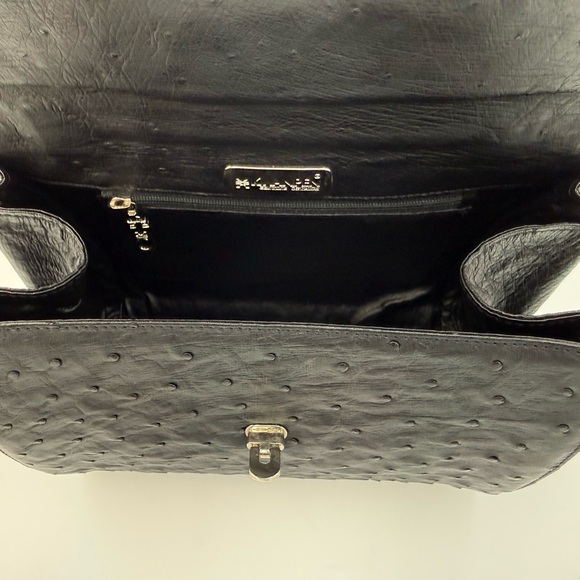 KWANPEN 1938 SINGAPORE Exotic Genuine OSTRICH 25 Bag in Black w/ Silver Hardware - Picture 14 of 16